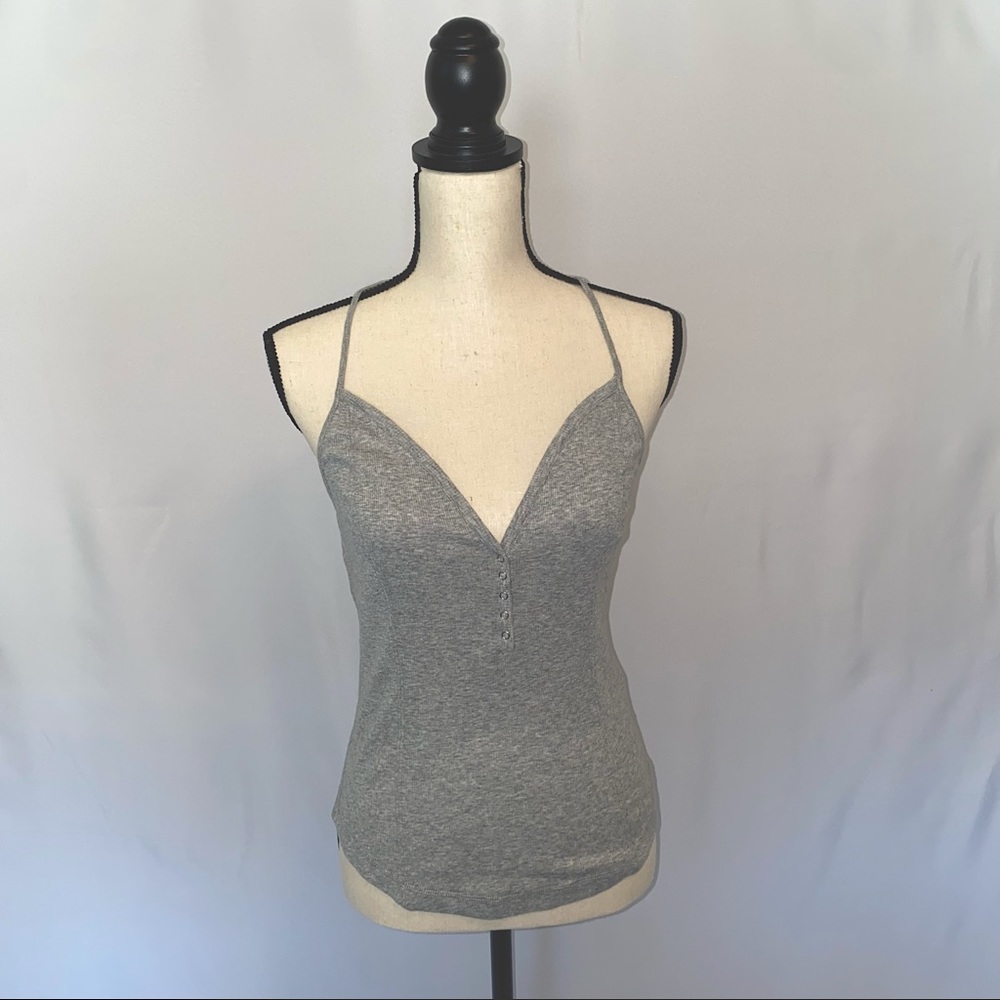 Free People Gray Ribbed V-Neck Tank Top | Size M